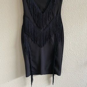 pretty little thing black fringe dress